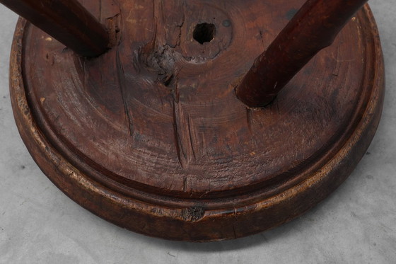 Image 1 of Rustic Wabi Sabi style solid oak tripod stool, France ca. 1850