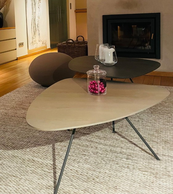 Tables basses Leolux, deux pièces, gris et beige, Bois, Métal, Modern (photo 2 sur 5)