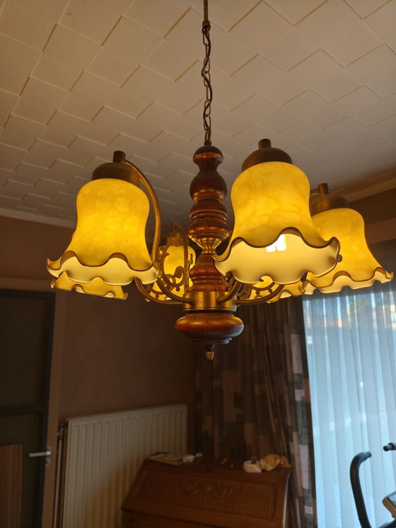 Lustre vintage à 6 bras – Luminaires, Verre, Métal (photo 6 of 7)