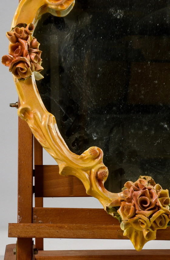Specchio con cornice in ceramica dipinta a mano, Italia 1980 – Retro (photo 5 of 9)