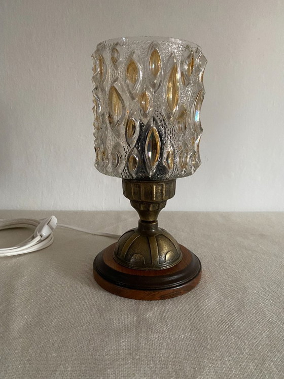 Vintage 1970s Amber Pressed Glass Table Lamp (photo 5 of 9)