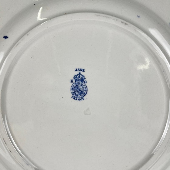 Image 1 of Set van 6 Terre de Fer KG Lunéville platte borden, model "Jane", blauw, 1890-1915