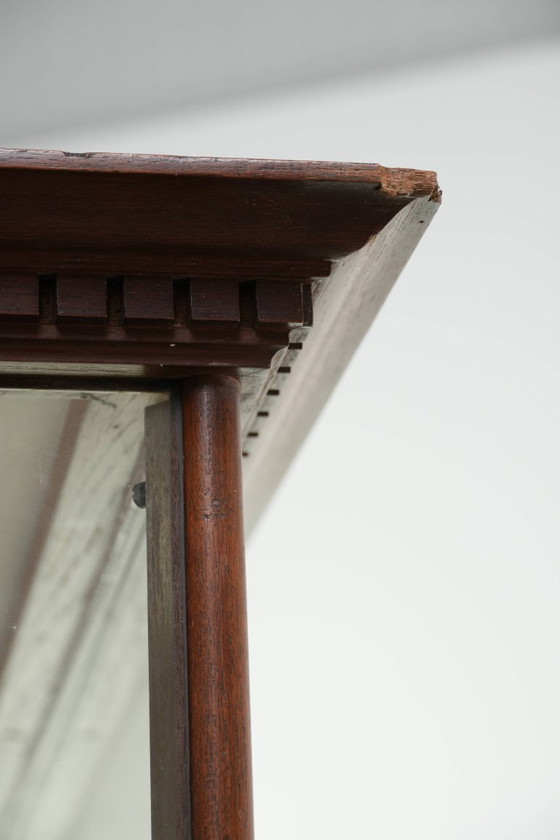 Image 1 of Large antique 19th-century English oak display cabinet/shop cabinet with multiple glass levels