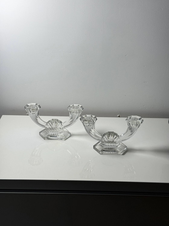 Pair of double Art Deco candlesticks "Imperial" in Crystal – Val Saint Lam – Lambert, Candle holders, Glass (photo 9 of 9)