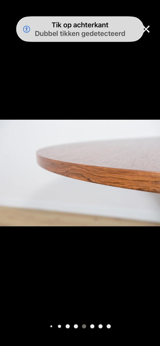 Magnifique table de salle à manger design vintage danoise – Jatoba & aluminium – années 70 – Ø130 cm (photo 7 of 9)