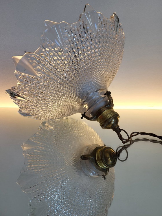 Image 1 of Lampada olofana, Art déco, anni '30, struttura in vetro rigato, vetro stampato