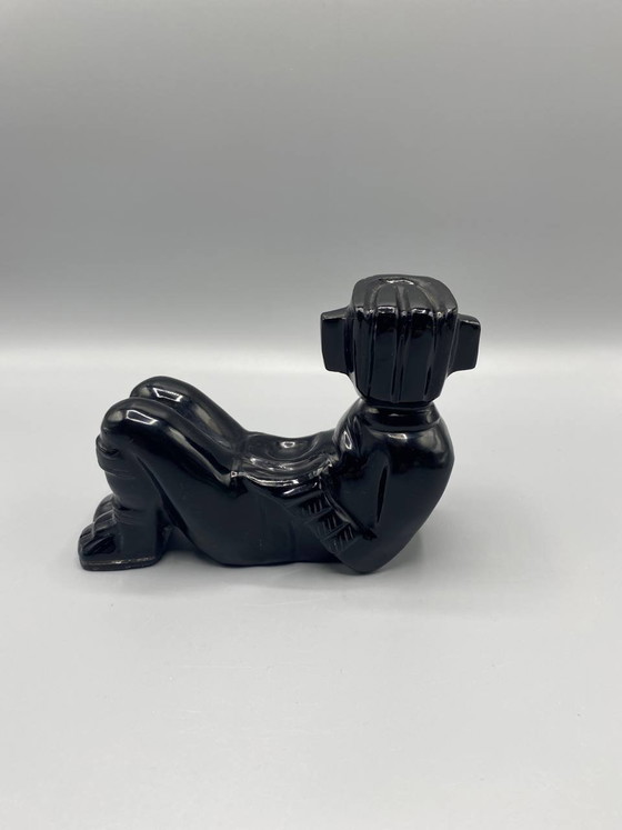 Chac-Mool-Skulptur aus schwarzem Onyx – Mesoamerikanische Figur im aztekischen Stil – Mexiko des 20. (photo 3 of 7)