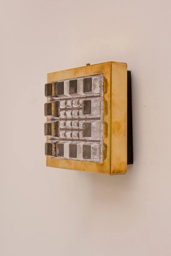 Image 1 of Schwedische brutalistische Wandlampen aus Glas und Messing von Falkenbergs Belysning, 2er-Set