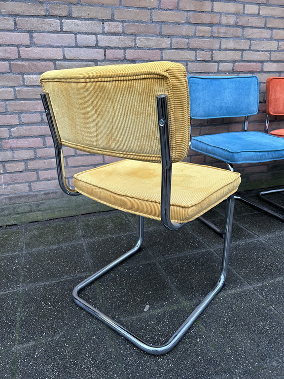 Image 1 of 4 Ribbed Fabric Chairs with Chrome Tubular Frame