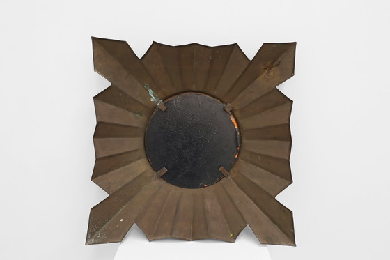 Image 1 of Specchio Art Déco a raggiera in rame rosso, Francia, anni '20