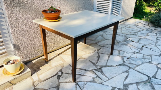 Image 1 of Vintage Oak Farmhouse Table with White Top