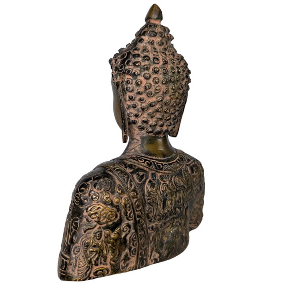 Buste de Bouddha Shakyamuni – Bronze doré au feu – Gravures au dos – Sculptures (photo 6 of 9)