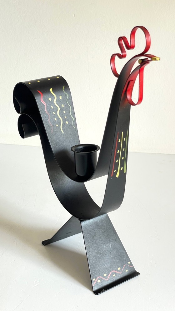 Image 1 of Vintage Swedish Rooster Shaped Metal Candlestick