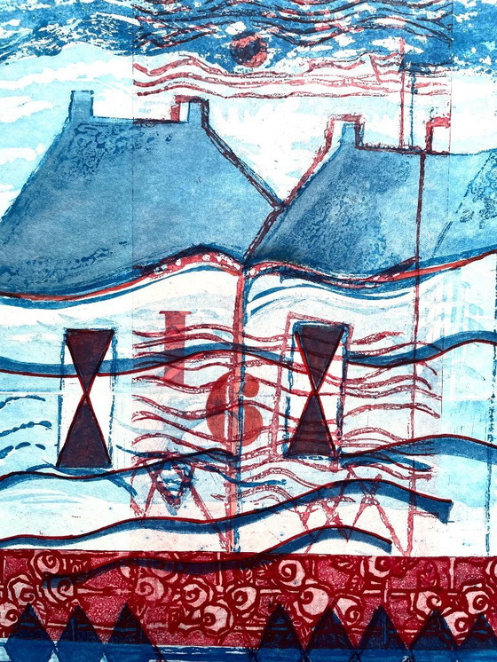 Image 1 of Case sull'acqua. Acquaforte a colori: Margo Ellen.