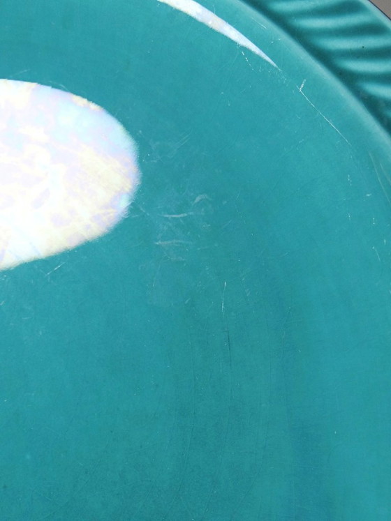 Image 1 of Set of 5 vintage turquoise earthenware fish plates from the 1960s-70s