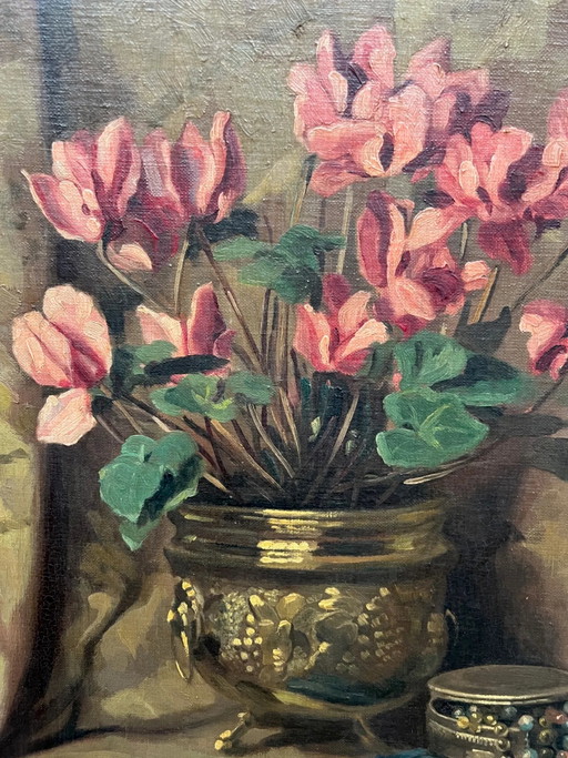 Oil on panel, Still life with flowers – schilderijen tekeningen, Canvas (photo 2 of 5)
