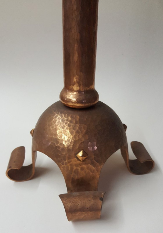 Image 1 of Candlestick, red copper, wrought iron, unique, 1940s-1944s