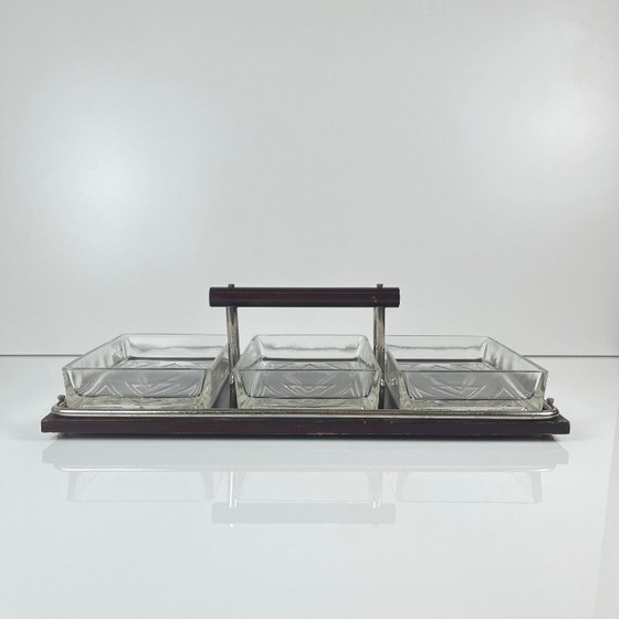 Image 1 of Vintage houten en glazen hapjesschaal, jaren 60/70