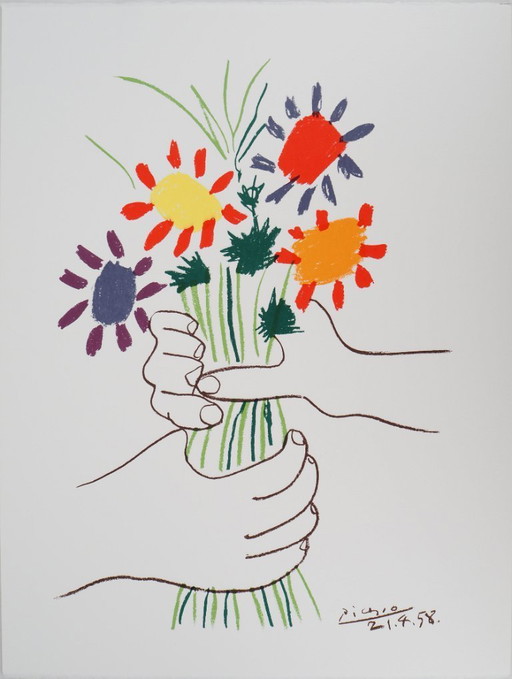 Pablo Picasso: Der Friedensstrauß, signierte Lithografie – lithos zeefdrukken, Paper