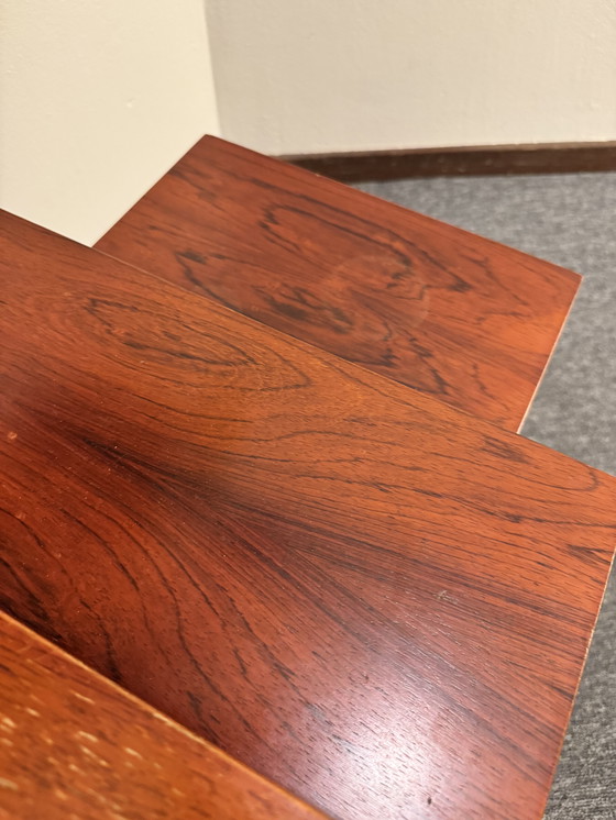 Image 1 of Set van 3 vintage bijzettafels – metaal & hout – mid-century stijl