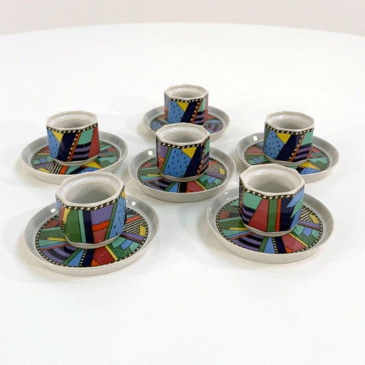 Set van 6 espressokopjes en schotels Metropol van Barbara Brenner voor Rosenthal, jaren 90