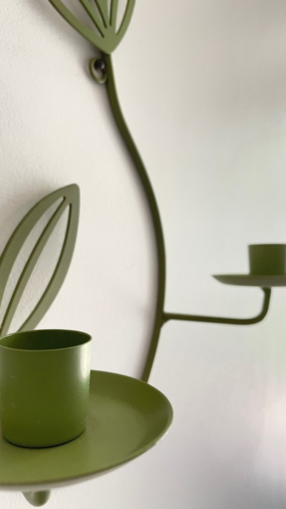 Image 1 of Wandkerzenhalter, Metallblätter, Salbeigrün