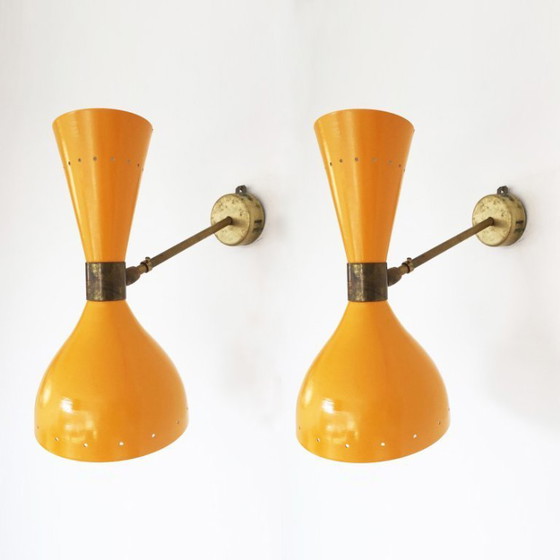 Paire De Grandes Appliques Murales Italiennes Design 1950 – Metal, Brass (photo 7 of 9)