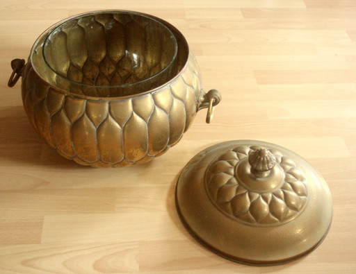 Art Nouveau brass bowl with original glass insert - rarity - ca. 1900