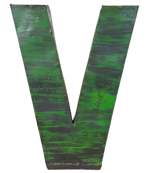 Großer, antiker grüner Eisenfassadenbuchstabe V, 1970er Jahre