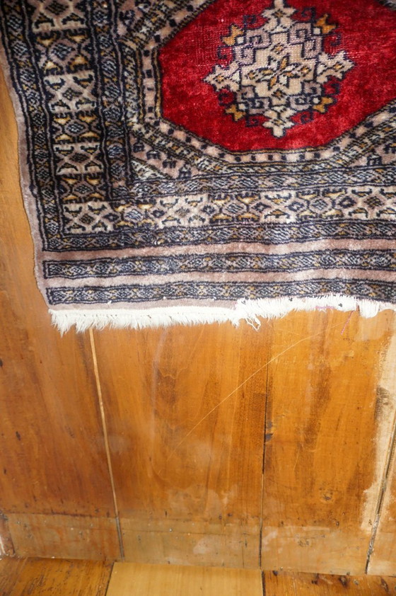 Image 1 of vintage bokhara runner rug * pakistani wool hallway carpet * purple tone and red oriental tribal rug 