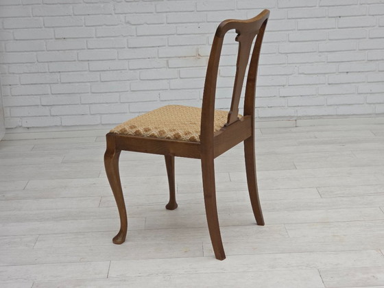 Image 1 of 1930s, set of 6 Danish vintage chairs, furniture velour, oak wood, reupholstered.