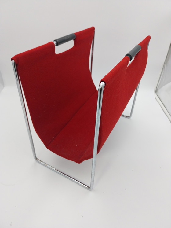Image 1 of 1960er Brabantia Zeitschriftenständer, roter Stoff