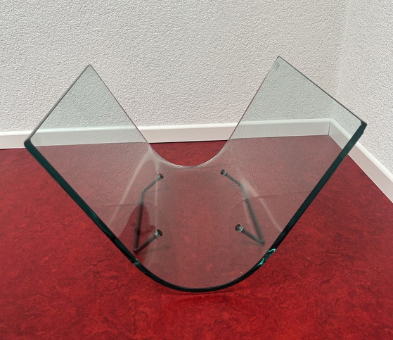 Vintage Glass Magazine Rack Fiam Italia – Metal (photo 3 of 5)