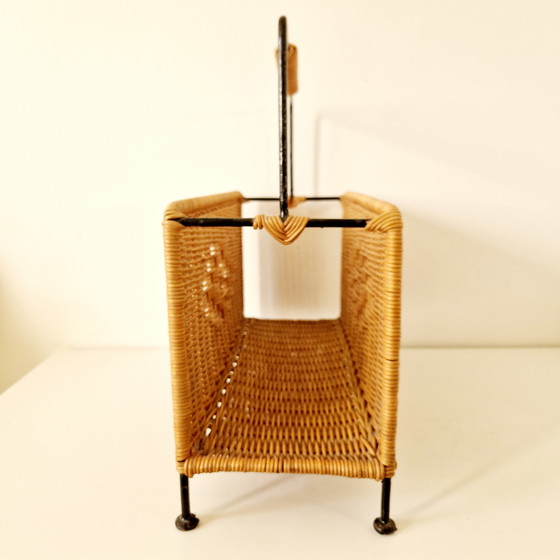 Image 1 of 60'S Vintage Reading Basket Magazines Rack