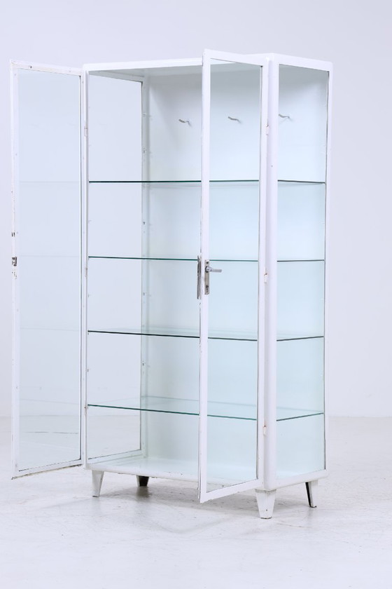 Image 1 of Grande armadietto vintage per medicinali anni '40 | armadietto in vetro metà secolo | vetrinetta portaoggetti #04-28