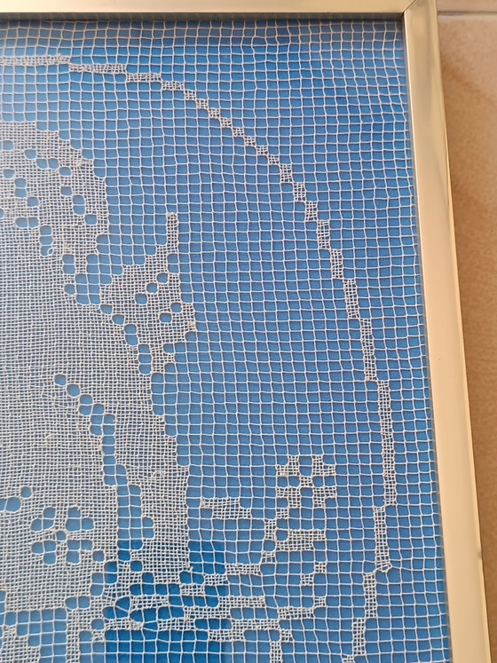 Quadro artigianale lavorazione uncinetto, Arte, Vetro, Metallo, Blu (foto 8 di 9)