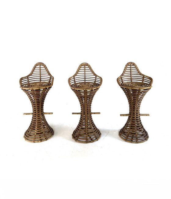 Image 1 of 3x tabouret de bar en rotin vintage, Mary Beatrice Bloch '50