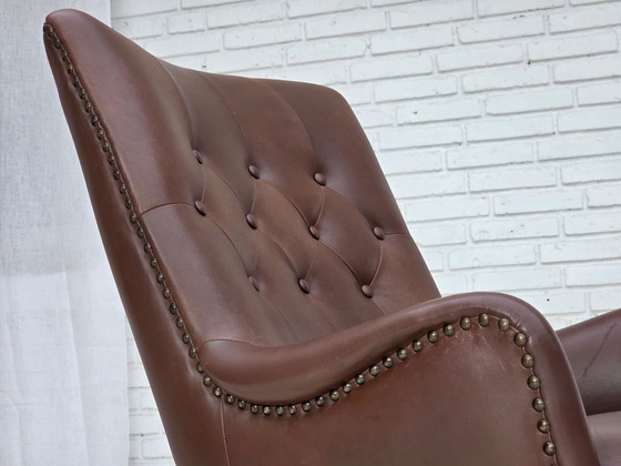 Image 1 of Anni '70, poltrona danese, rivestimento originale in pelle marrone.