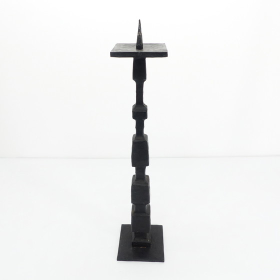 Image 1 of Large Black Wrought Iron Brutalist Candle Holder 1950-1960