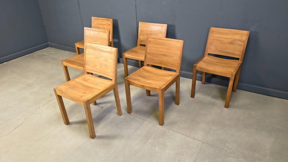 Image 1 of Vintage teakhouten eetkamerstoelen, set van 6 - jaren 80