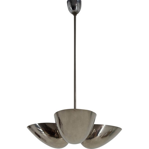 Vintage Bauhaus kroonluchter van nikkel voor Zukov, Tsjecho-Slowakije 1930