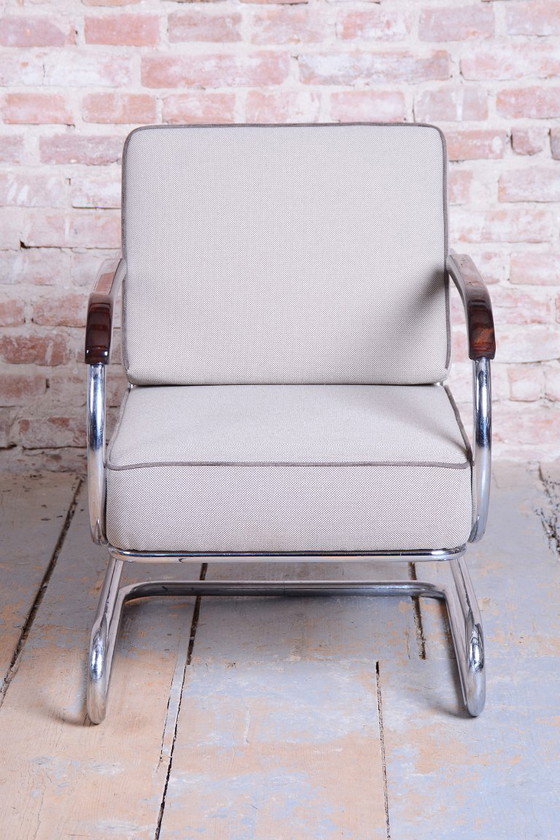 Restored Bauhaus Double Suspension Chair, Halabala, UP Zavody, Oak, Czech, 1930s – UP Závody, Armchairs (photo 4 of 16)