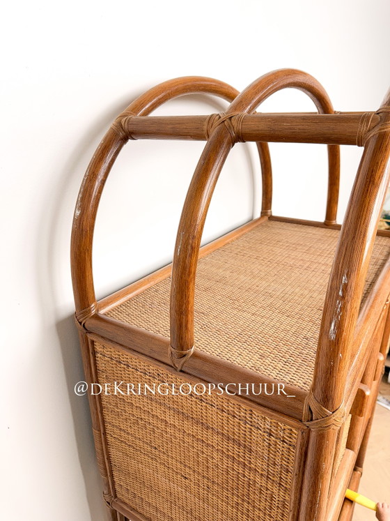 Image 1 of Vintage rattan bamboo manou arched cabinet with doors