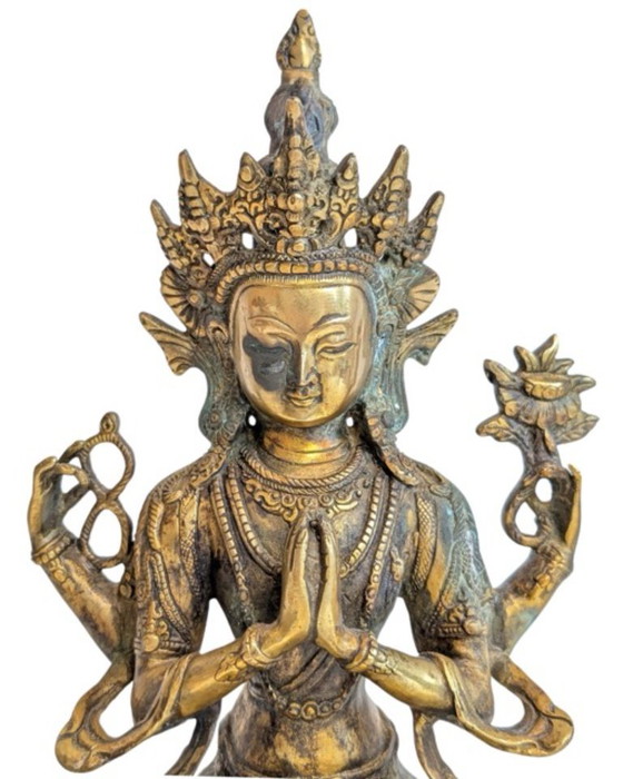 Avalokiteshvara (Chenrezig) à quatre bras en bronze doré – Himalaya – Sculptures, Gold (photo 10 of 11)