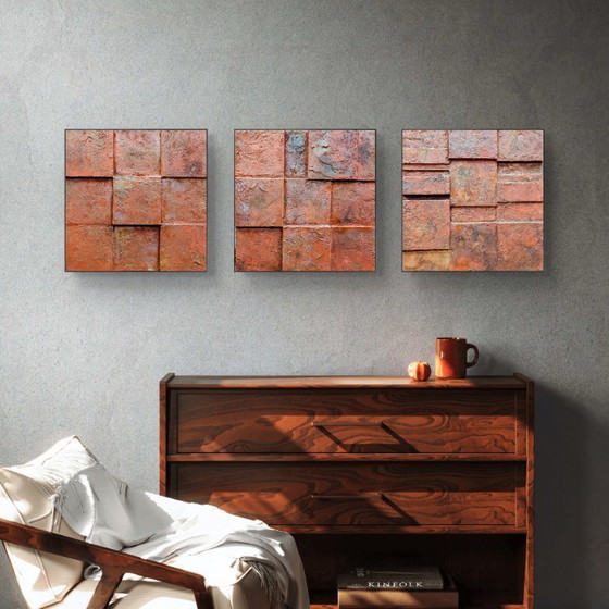 Image 1 of Modern Art Drieluik: Red Burning Earth