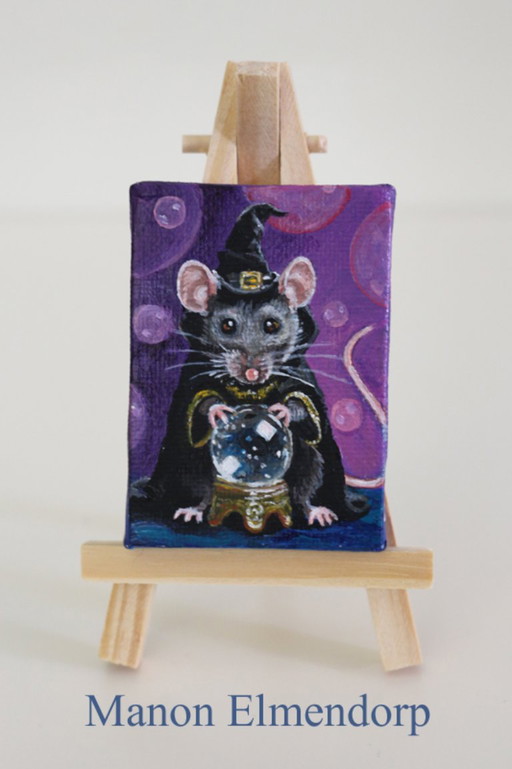 Unique Hand-Painted Miniature Painting Magic Mouse Signed