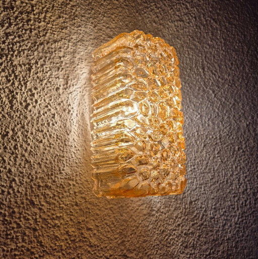 Glashütte Lampe murale Limburg Verre structuré Ambre Vintage Mid-Century