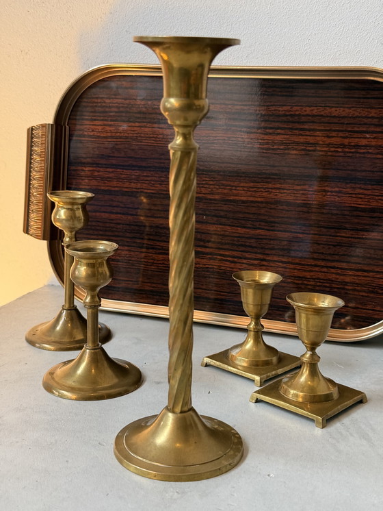 Image 1 of Set di candelieri vintage in ottone – mix – Hollywood Regency