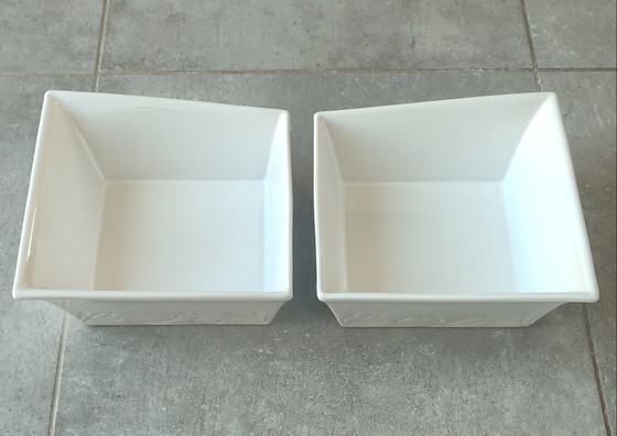 Juego de dos fuentes cuadradas asimétricas para gratinar, numeradas por BCI, fabricadas en Francia. (photo 3 of 15)