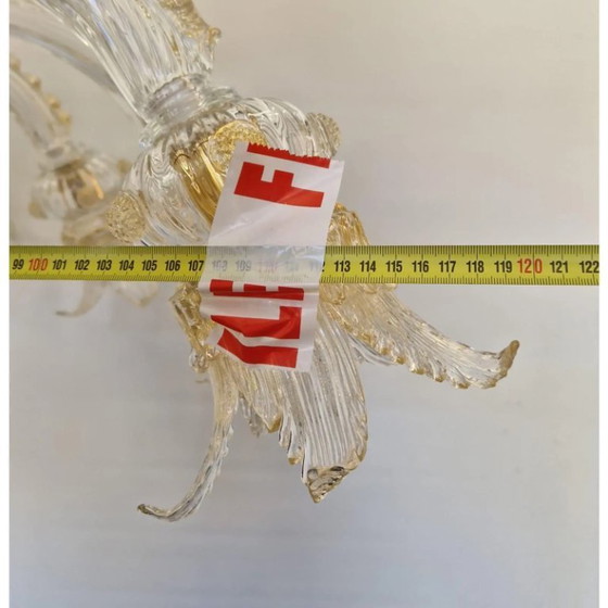Image 1 of Opulent Gold and Clear Murano Glass Chandelier with Flowers and Leaves